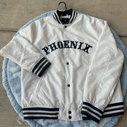 phoenix varsity jacket dark blue and white, size large
