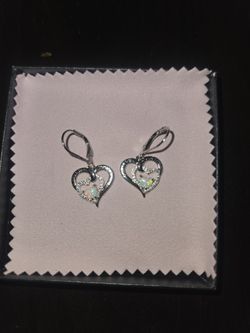 925 Silver Earrings With Opal Heart 