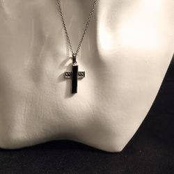 925 Sterling Silver Black Onyx Marcasite Cross Pendant 