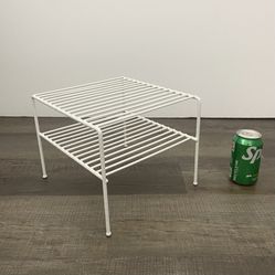 Container Store’s 2-Tier Organizer Wire Shelf for Cabinet/Kitchen/Cupboard •W 10 ⅜” x D 10 ⅜” x H 8 ⅝” •White , in Pristine Condition 