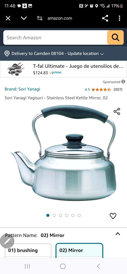 Sori Yanagi Stainless Steel Kettle, 0.6 Gal (2.5 L), Induction Compatible, Mirror