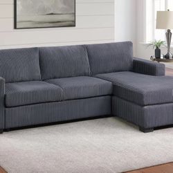 Brand New Dark Grey Corduroy Sectional Sofa 
