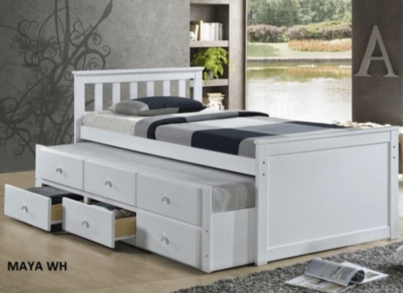 ✅️✅️Maya White Wood Twin Captains Bed w/Trundle(Mattress not included)✅️✅️