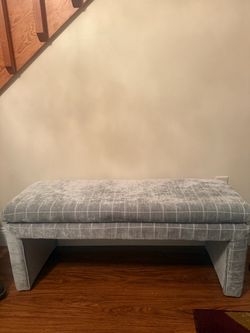 Upholstered Accent Bench Gray Grid Fabric