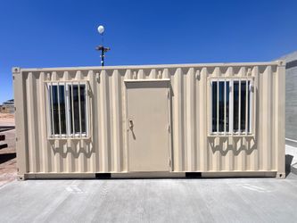 20FT ONE TRIP SHIPPING CONTAINER OFFICE/STORAGE UNIT – WIND & WATERTIGHT | HEAVY DUTY STORAGE SHED | CONEX BOX w/ MAN DOOR + (2) 3x4 DOUBLE GLASS WIN