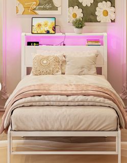 Platform Twin Bed Frame with 2-Tier Storage