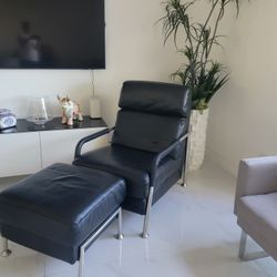 Leather Coach With Ottoman