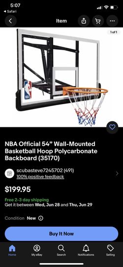 NBA Official 54" Wall-Mounted Basketball Hoop Polycarbonate Backboard
