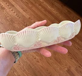 Belleek Pale Pink Curved Shell Candy Dish