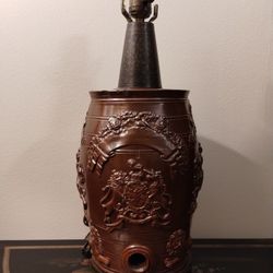 Antique 19th Century Victorian Salt Glazed Stoneware Spirit Whiskey Barrel  Lamp