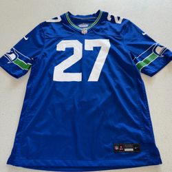 Nike Dri Fit Seattle Seahawks #27 Tariq Woolen Jersey Royal Blue Mens Large