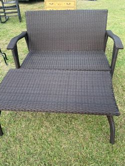 Brown Wicker Patio Loveseat & Coffee Table Set – Outdoor Furniture