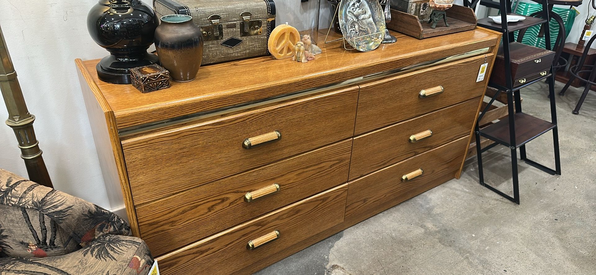 6 Drawer Lowboy Brass Handle Dresser (CT18DK)