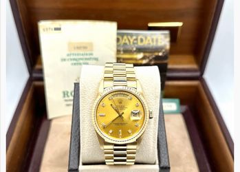 Rolex Day Date President 18238 Diamond Dial Double Quickset 18K Gold Box Papers 1994 $24,999