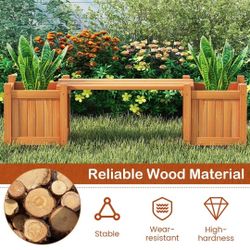  Outdoor Planter Bench, Wooden Planter Box with Bench, Small Raised Plant Container Garden Boxes for Patio, Yard, Deck & Balcony