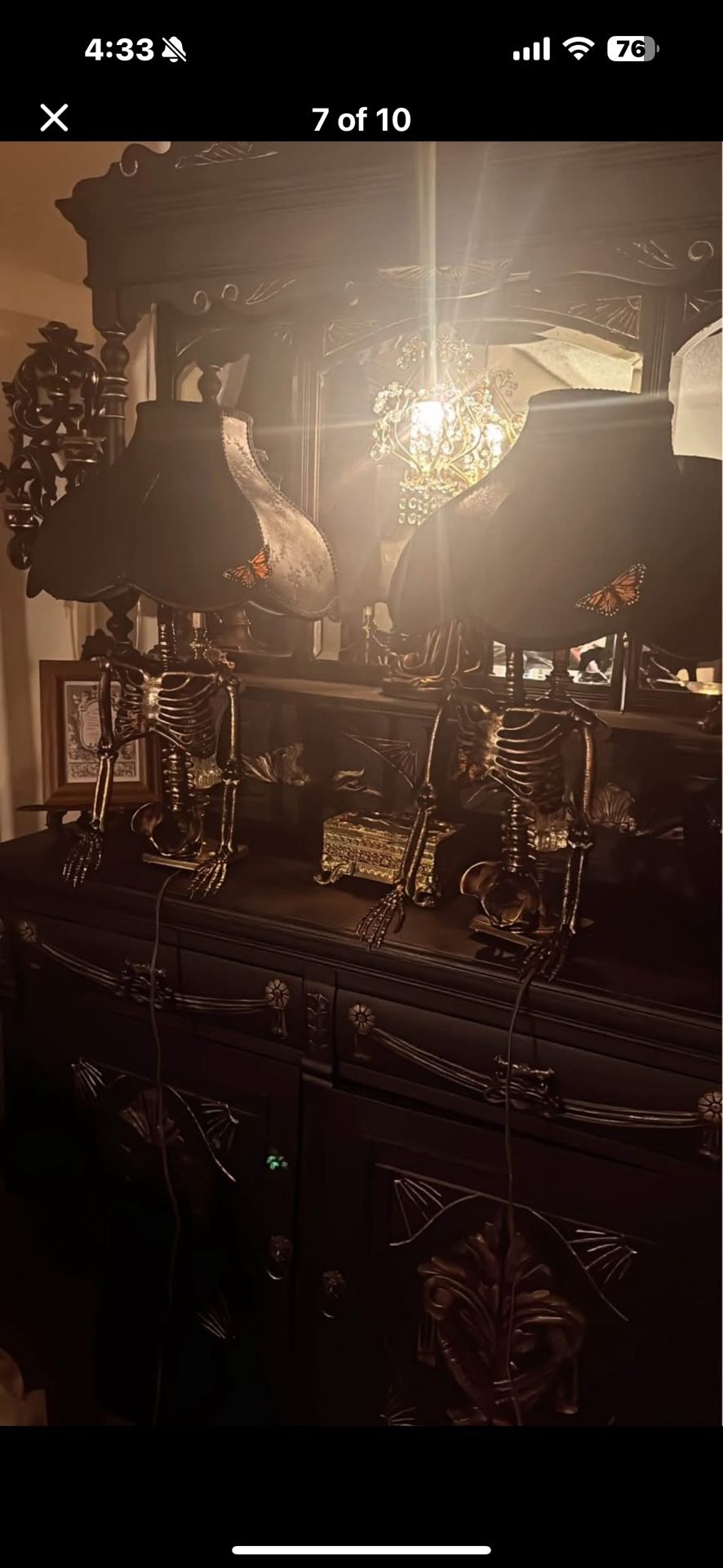 Set of gothic Victorian style skeleton table lamps