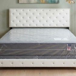 QUEEN SIZE BED FRAME WITH MATTRESS AND BOX SPRING SET FREE DELIVERY EVERYTHING INCLUDED NEW FURNITURE 