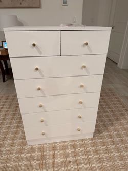 White 6-Drawer Dresser with Gold Knobs