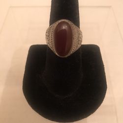 Vtg.  Persian Silver Aqeeq Stone Ring Size 9 