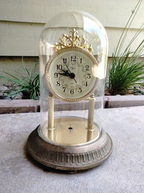 Vintage Elgin Clock With Glass Dome Cover