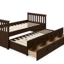 New Twin Wooden Captain Trundle Bed With Drawers! Brand New 