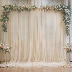 10x10 Champagne Tulle Backdrop Curtains for Parties, Sheer Backdrop Curtain Wedding Photo Background Drapes for Baby Shower Photography Birthday Party