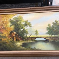 Large Hand-Painted Landscape Oil Painting – Framed (48” x 24”)