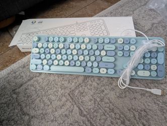 MOFII Wired Retro Keyboard – Full Size Round Keys (Blue Colorful)