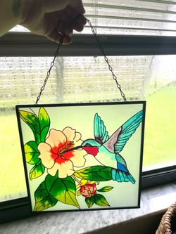 Hummingbird stain glass hanging frame
