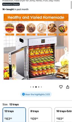 Fendia Food Dehydrator for Jerky, 12 Stainless Steel Trays, 1200W