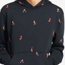 AIR JORDAN JUMPMAN RETRO 8 BIT MEN'S PULLOVER THICK HEAVYWEIGHT HOODIE SWEATER SIZE LARGE BLACK JORDAN PRINT ALL OVER BRAND NEW WITH TAGS .