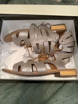 Metallic Gladiator Lace-Up Block Heel Sandals