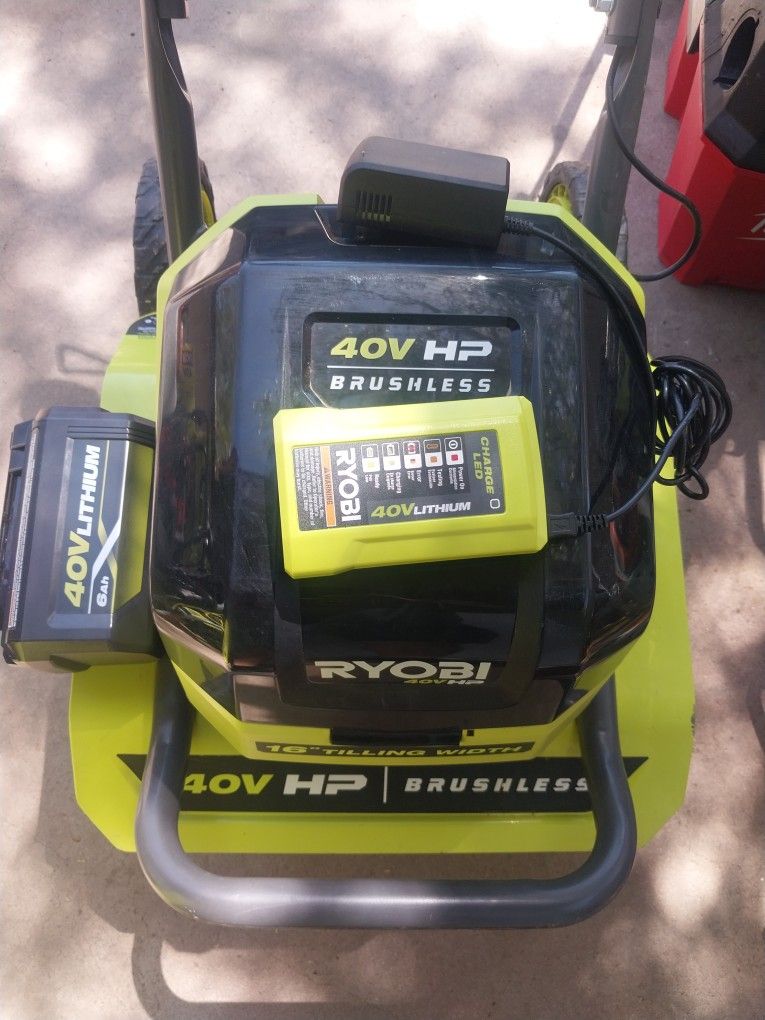 RYOBI 40V LITHIUM CULTIVATOR 16" HP BRUSHLESS WITH BATTERY AND CHARGER