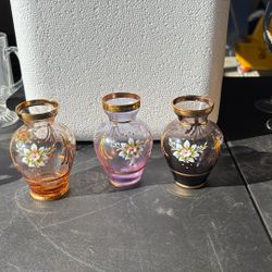 Vintage Venetian Murano Mini Bud Vase, 4.5 in, Handblown Glass, Floral Design