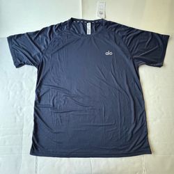 NWT  Alo Yoga  Breathable  Textured  T Shirt  Printed  Navy Blue  Women  Size 3XL