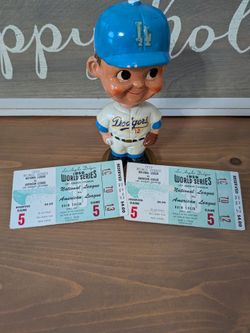 1959 World Series GAME 5 Sandy Koufax 1st World Series Start Ticket Stub and Sandy Koufax bobblehead