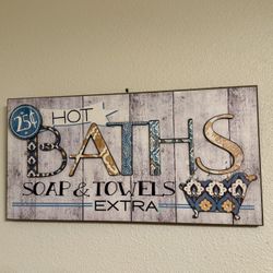 Vintage-Inspired "Hot Baths" Wall Sign – Rustic Bathroom Decor 
