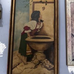 Serious PEOPLE ONLY PLEASE SCAMMER STAY A WAY Very Old Painting "Roman Girl at a Fountain