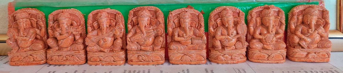 Set of 8 Carved Ganesha Stone Figurines