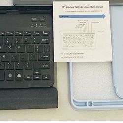 New 10" Wireless Keyboard + Sky Blue Tablet Case Bundle