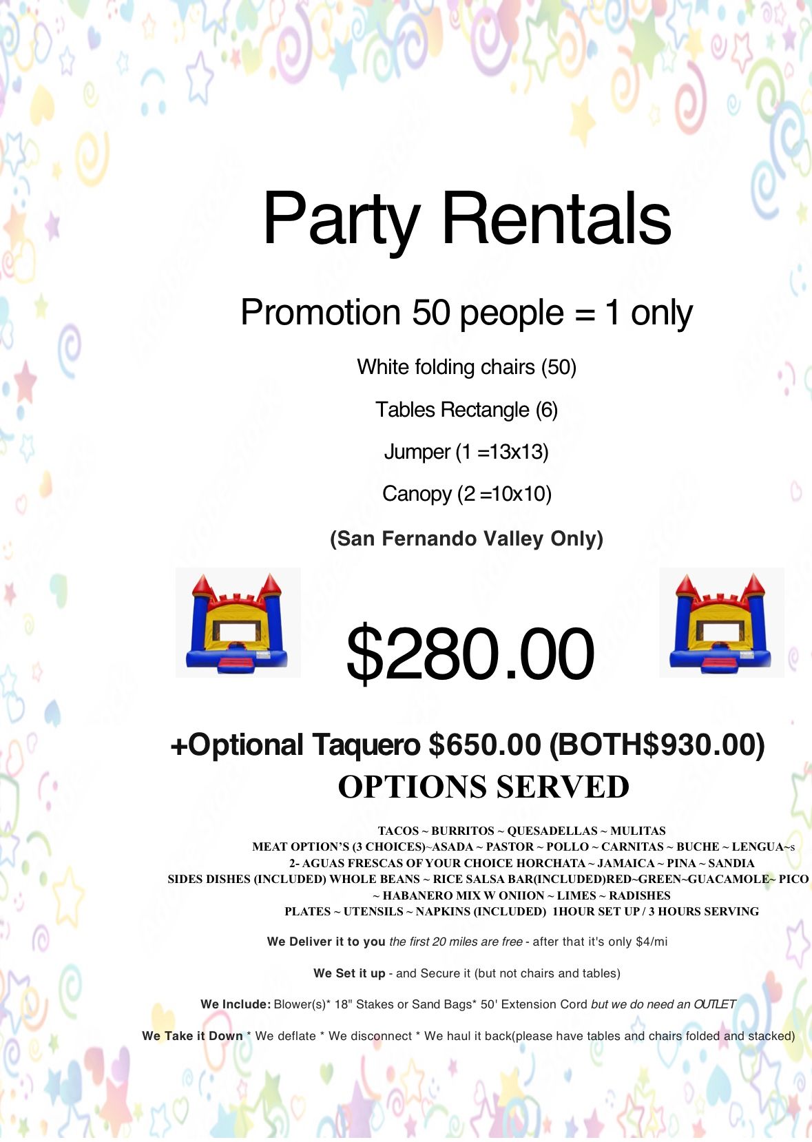 Party Tacos Jumper Tables Chairs