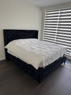 King Size Bedframe And Mattress Perfect Condition, Always Kept Cover On It