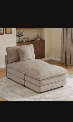 Cloud Chaise Lounge + Ottoman - Light Coffee Chenille