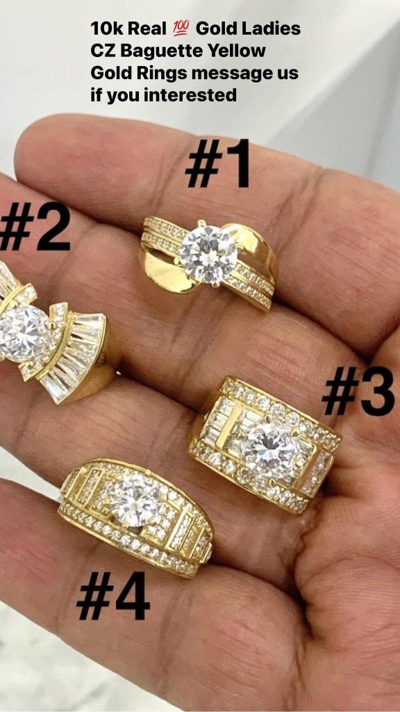 10k Solid Gold Ladies CZ Baguette YELLOW Gold