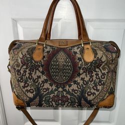 Vintage Hartmann Tapestry Paisley Duffel Bag with Leather Handles