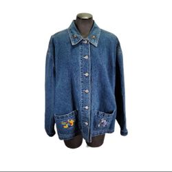 Vintage The Disney Catalog Embroidered Pooh's Garden Light Denim Jacket Size XL 