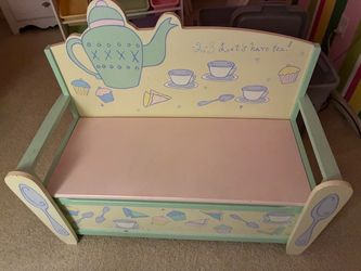 Kids Tea Party Wooden Storage Bench