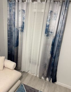 ULQUISNCE  Blue Blackout Curtains for Bedroom, Abstract Sheer Curtains