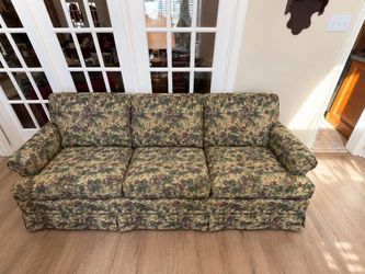 Floral Upholstered Three-Seat Sofa