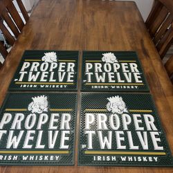 Lot of Four (4) Vintage Proper 12 Twelve Irish Whiskey 15" x 15" Rubber Bar Saloon Drink Mats